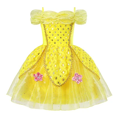 Belle Dress Only Арабское платье принцессы с жасминовым принтом для девочек; летнее короткое платье Спящей красавицы Авроры; голубое платье Золушки; костюм Аладдина - Цвет: Belle Dress Only
