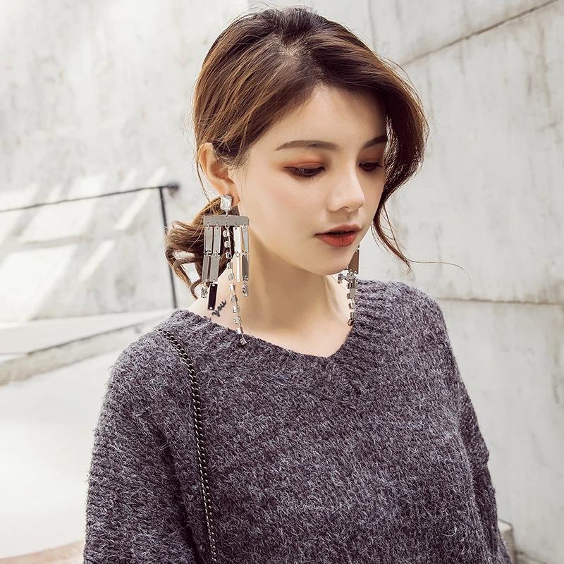 925 silver needle exaggerated long temperament ladies earrings retro tassel rhinestone female | Украшения и аксессуары