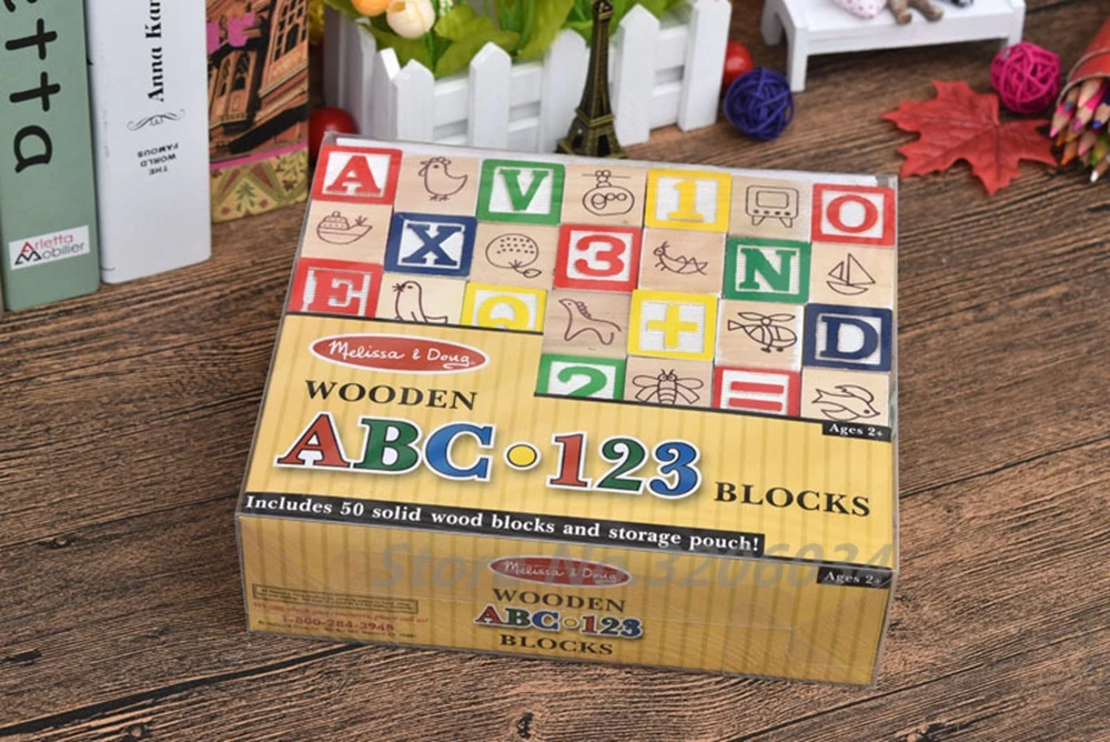 Детские игрушки ABC/123 деревянные кубики фигурки детали 50 шт. алфавит строительные