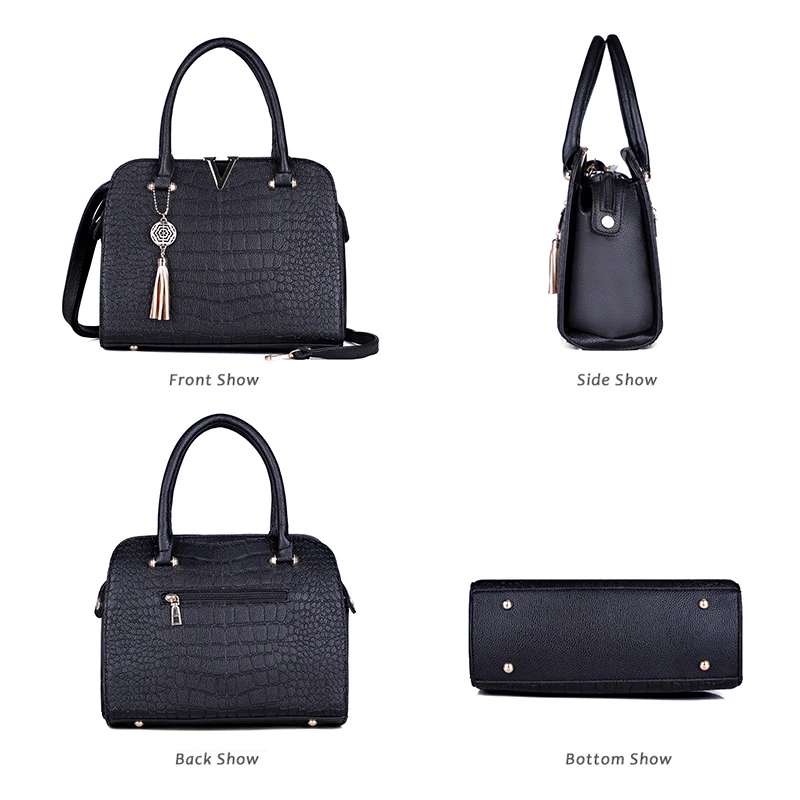 Женская сумка с крокодиловым узором кожаная через плечо кисточками 2019|Сумки