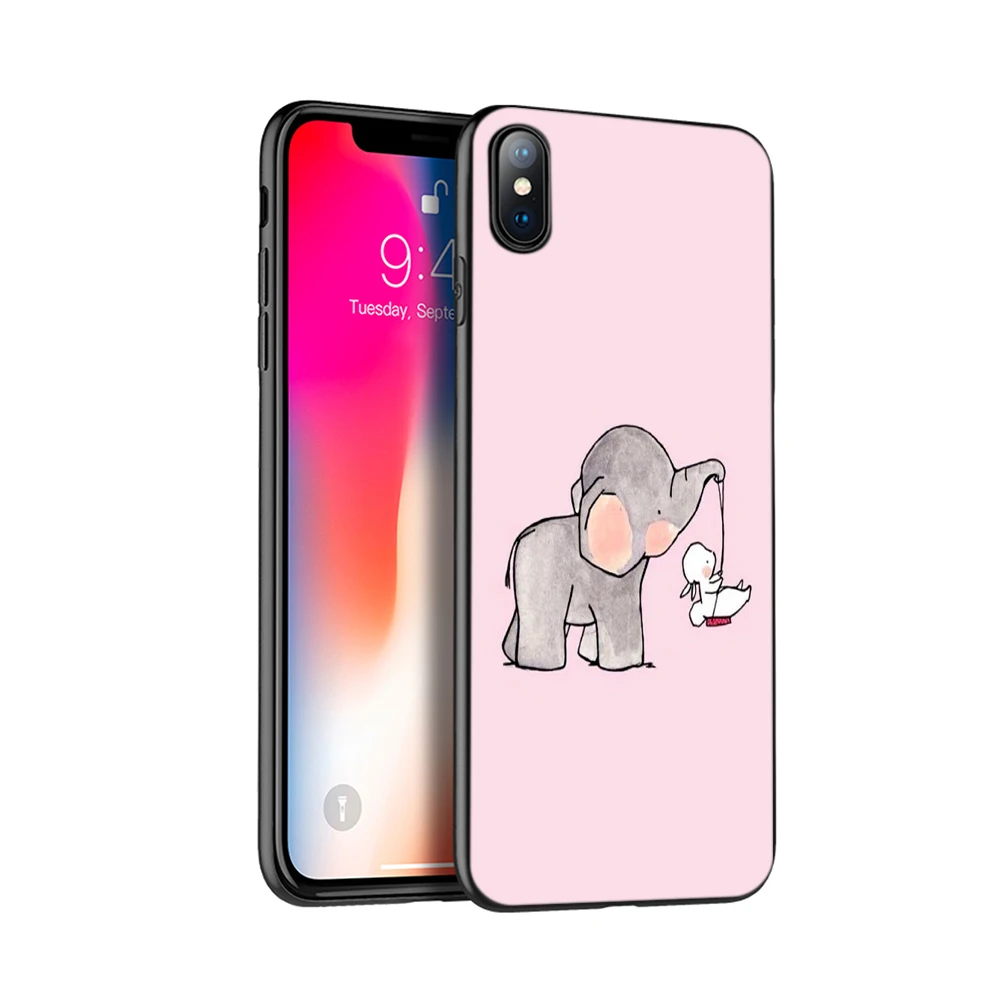 Черный ТПУ чехол для iphone 5 5s SE 2020 6 6s 7 8 plus x 10 XR XS 11 pro MAX мультфильм милый слон кролик |