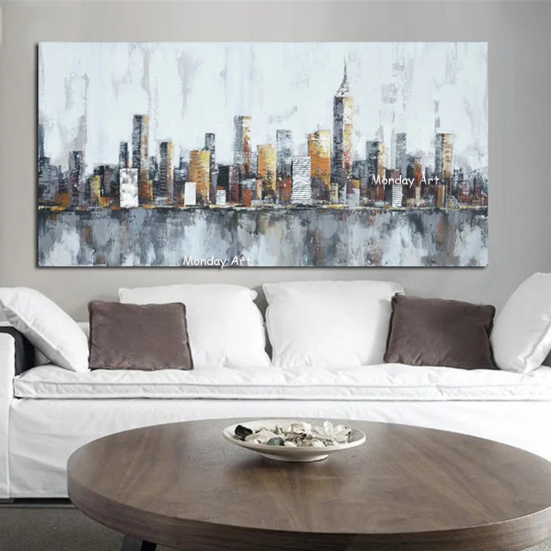 Hand painted New York Skyline City Architecture Abstract Wall Art Painted Oil Painting on Canvas Pictures Home Decor | Дом и сад