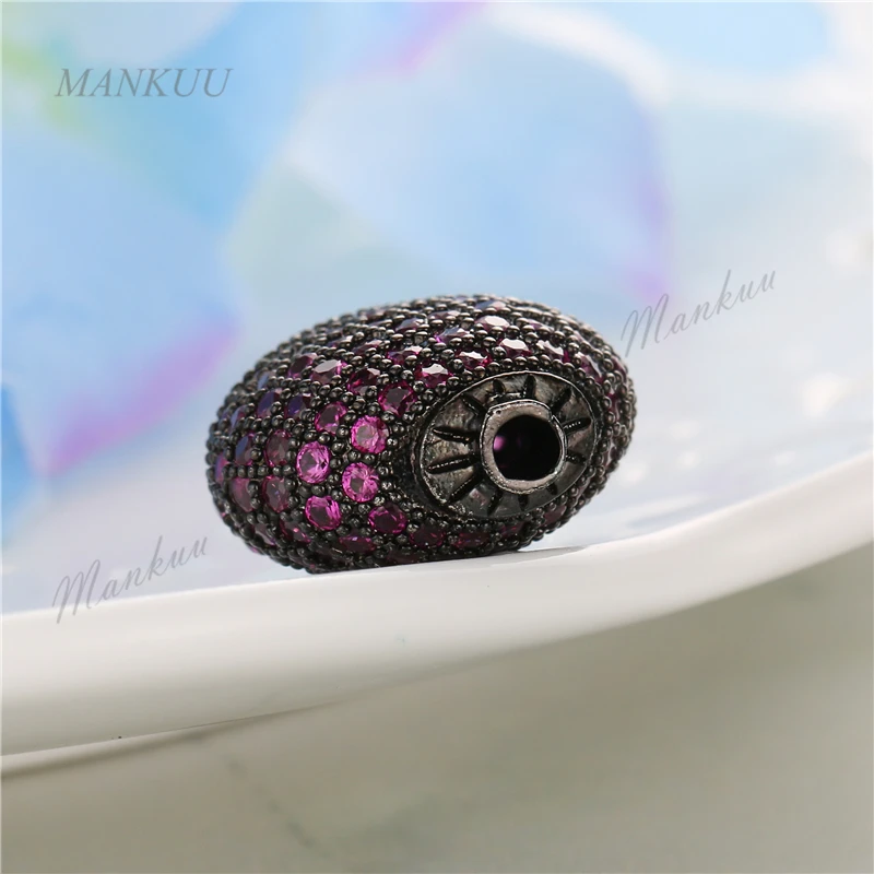 

FC009 Hot Style Flat Round Shape CZ Micro Pave Beads with Zircon Design Rose Red Natural Beads for Jewelry Making 9*15mm