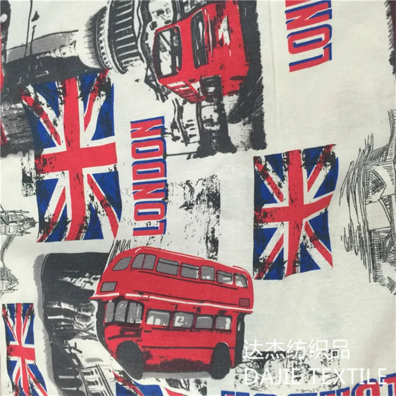 2 цвета печатная хлопковая холщовая ткань Лондонский автобус телефонная будка