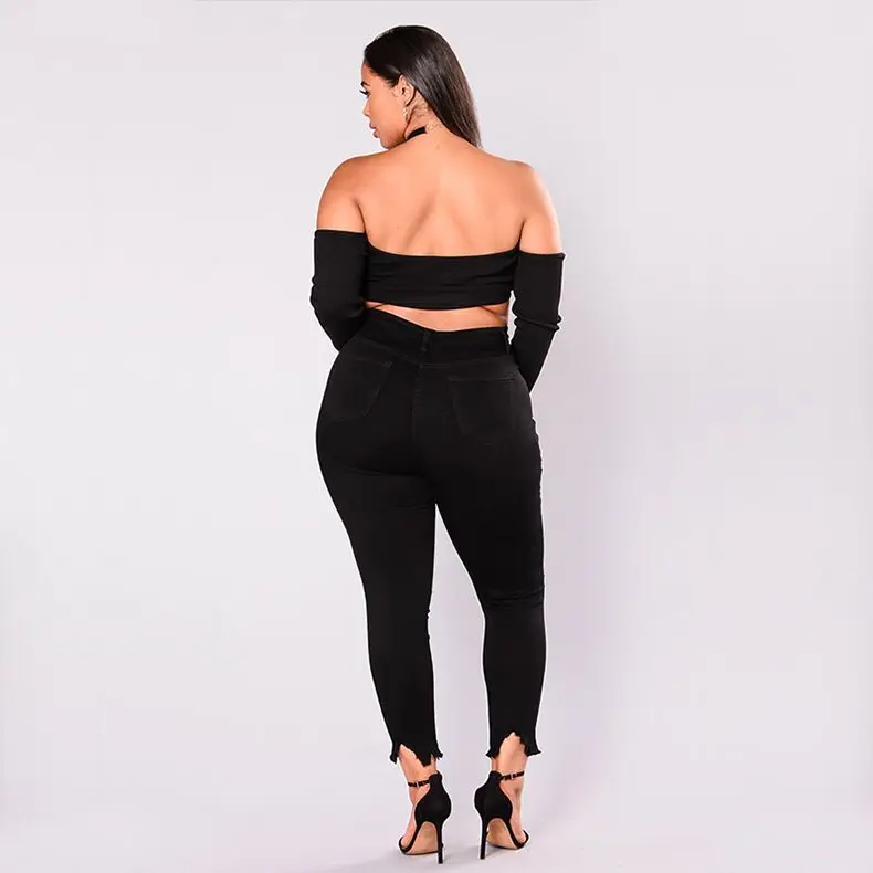 QMGOOD 2018 Boyfriend Jeans for Women Plus Size Black Ripped Skinny Stretchy Denim Mom Big Distressed 5XL |