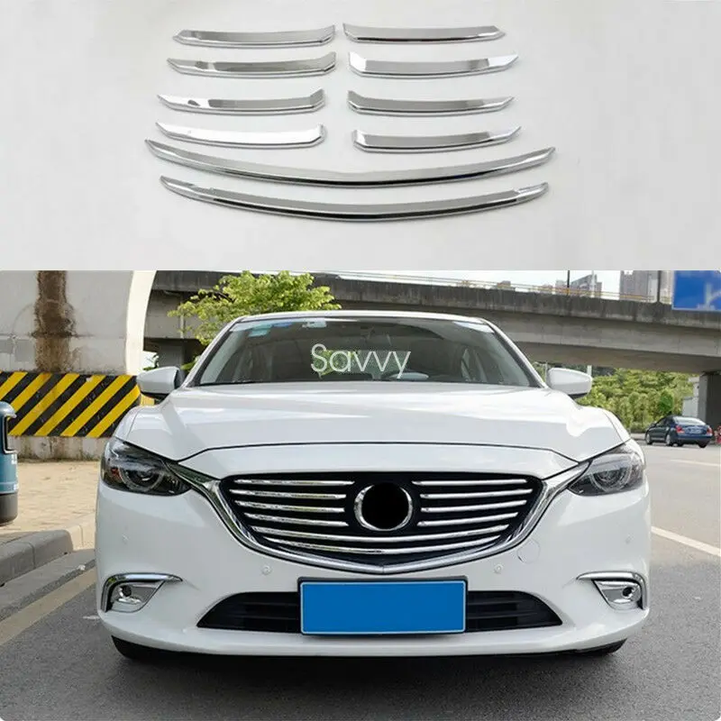 Для Mazda 6 M6 Atenza 2017 Хромированная передняя решетка гриль полоса крышка отделка 10 шт