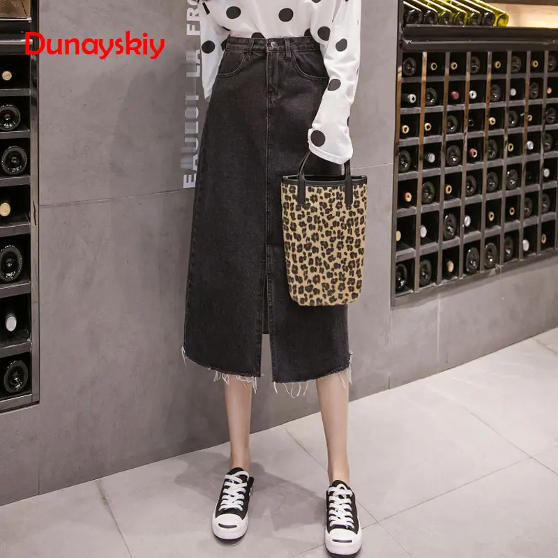 Большой размер длинная джинсовая юбка с высокой талией женские юбки в стиле