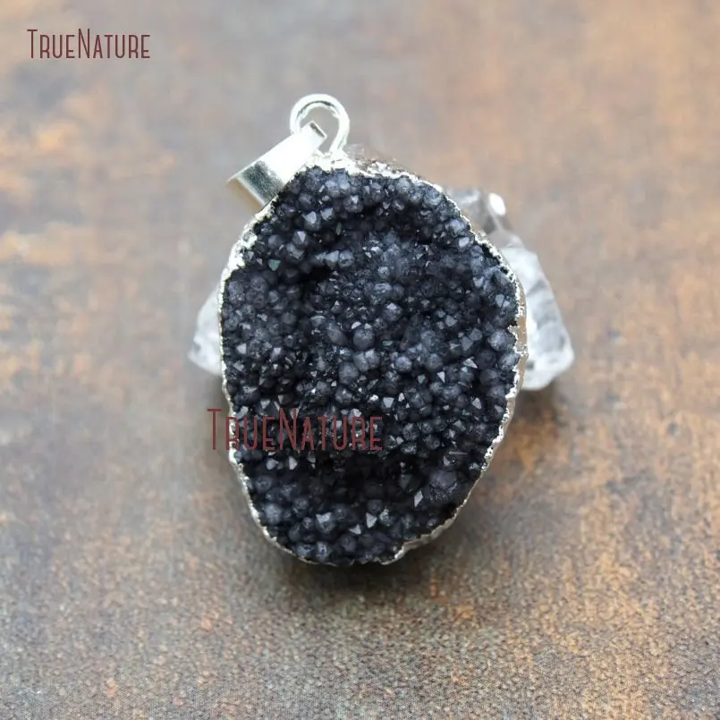 

Оптовая продажа, маленькие хрустальные подвески Drusy с серебряной отделкой, подвеска для изготовления ювелирных изделий, приблизительно 30*25 ...
