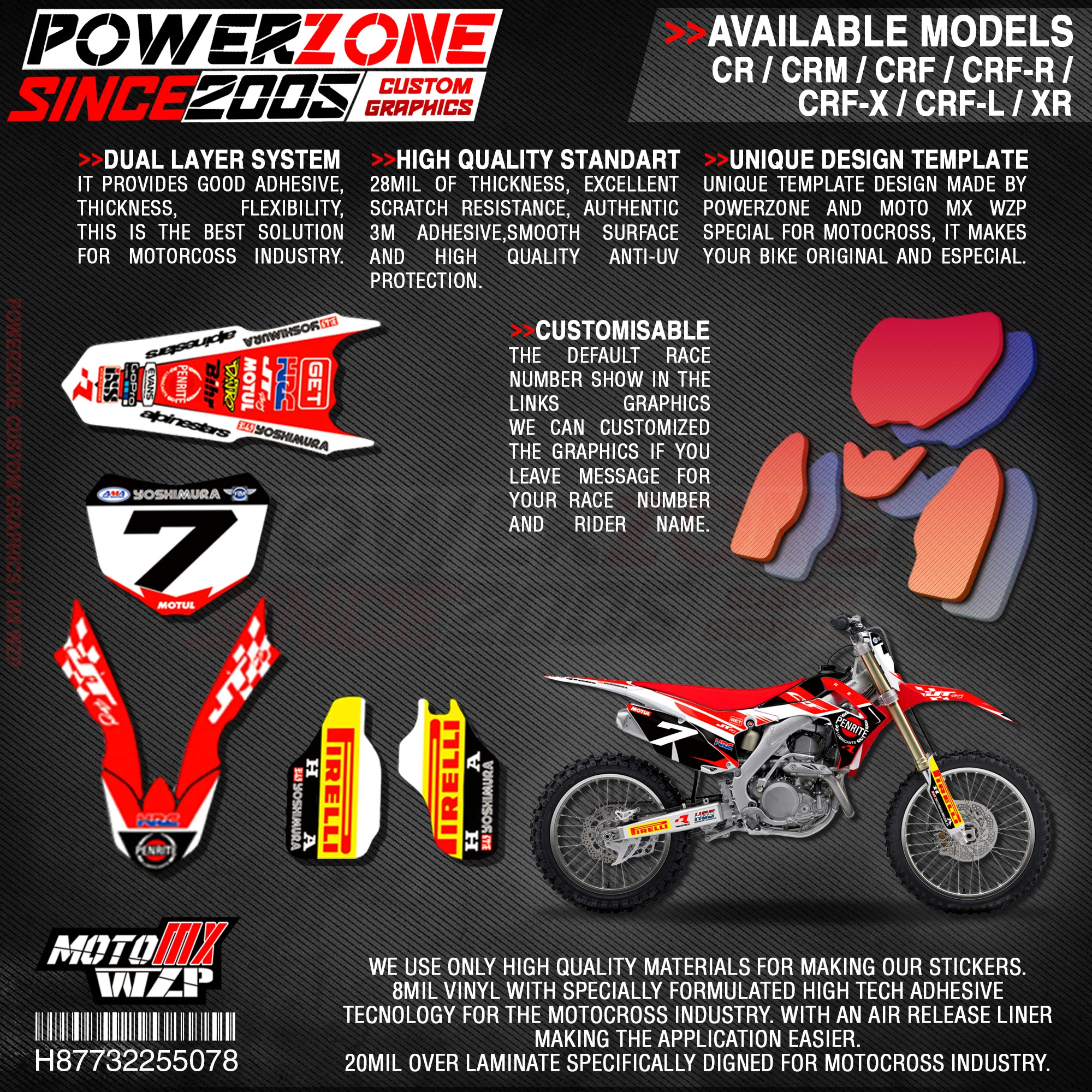 PowerZone на заказ футбольной команды Графика Фоны наклейки 3m Набор наклеек для HONDA