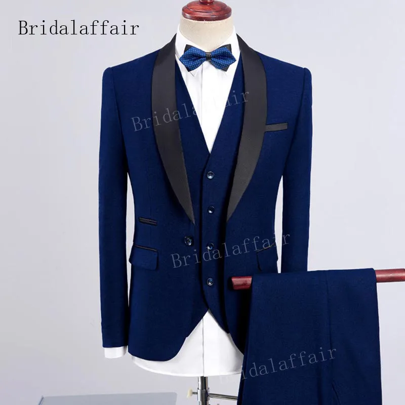 Мужской облегающий смокинг Bridalaffair темно-синего цвета мужской комплект из трех