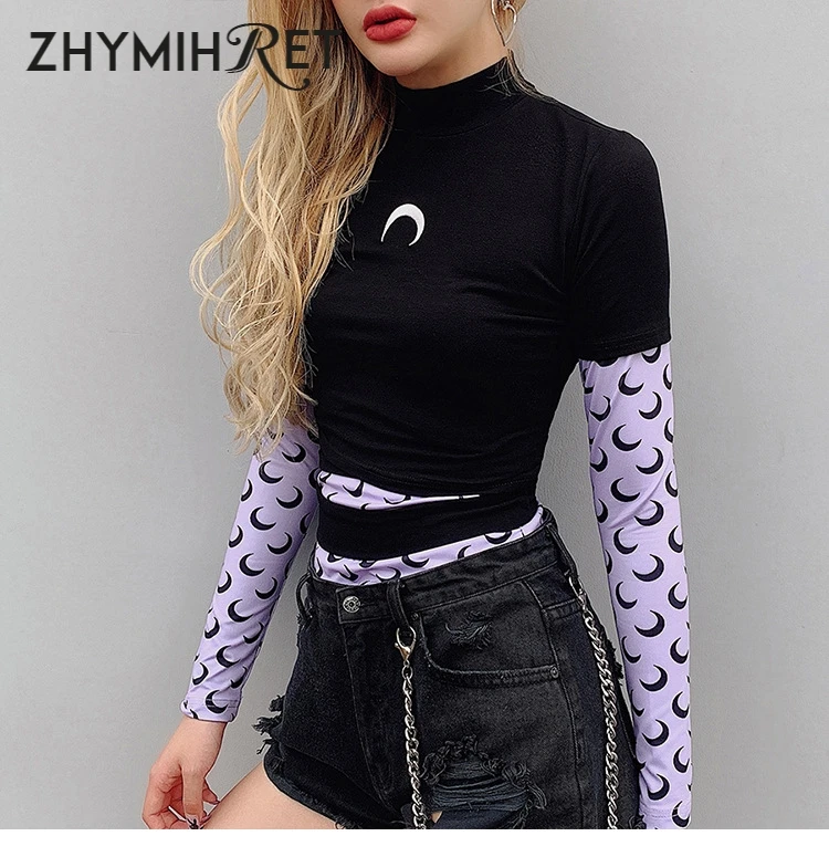 Женская футболка с принтом Луны ZHYMIHRET белая длинным рукавом женская Ulzzang топы Camisas