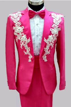pink 2 Пиджак+ брюки) мужские костюмы, красный, белый, черный, розовый, красный, зеленый Свадебный костюм жениха, Мужская официальная одежда, облегающие костюмы, одежда с цветами, вечерние - Цвет: pink 2
