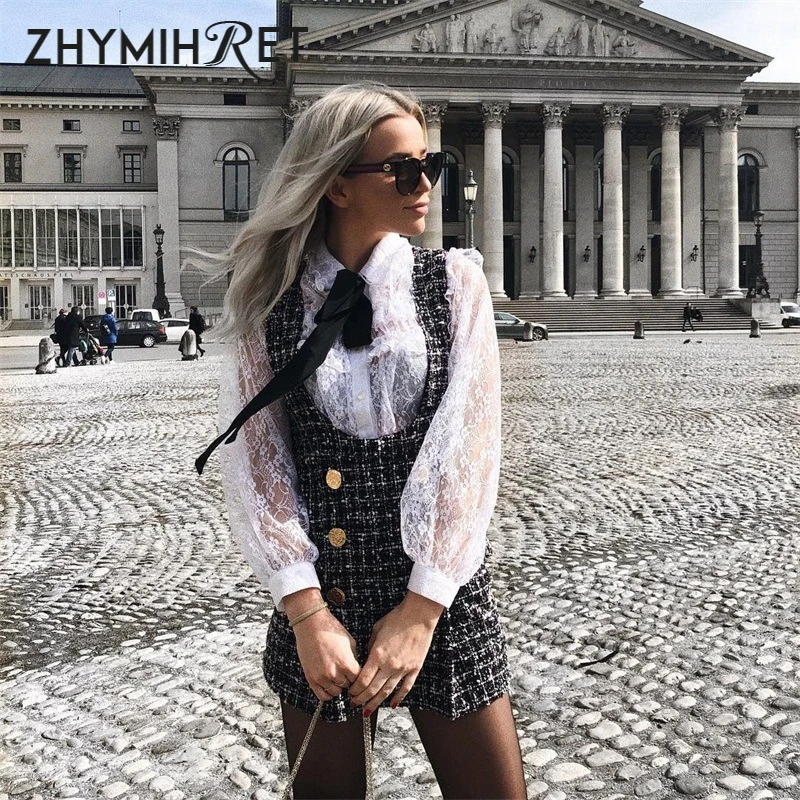 Винтажное клетчатое платье ZHYMIHRET в английском стиле двубортное на молнии сзади