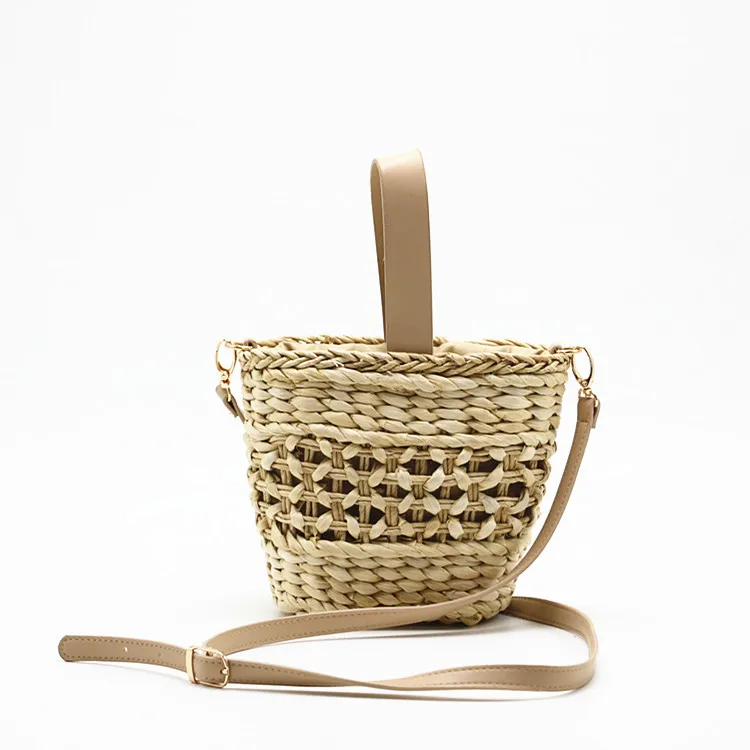 3colors woven straw bag cylindrical shopping natural color fashion women's hollow crossbody bohemian beach | Багаж и сумки