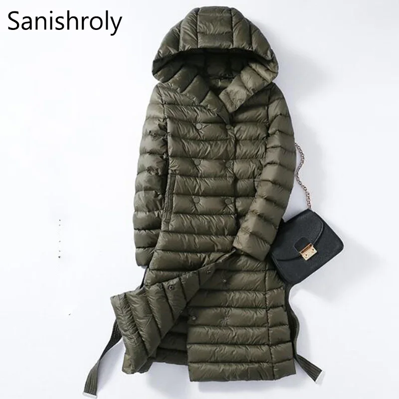 Куртка Sanishroly на 2018 белом утином пуху верхняя одежда женское длинное ультралегкое