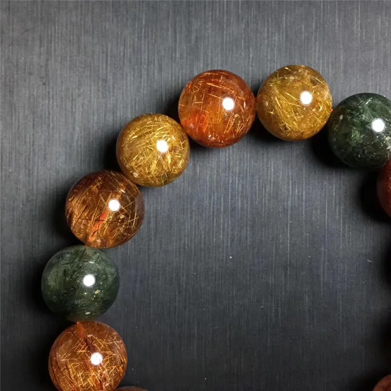 14.5mm Natural Colorful Rutilated Quartz Crystal Bracelet Women Gift Charms Round Bead Stone Cat Eye Stretch Jewelry | Украшения и