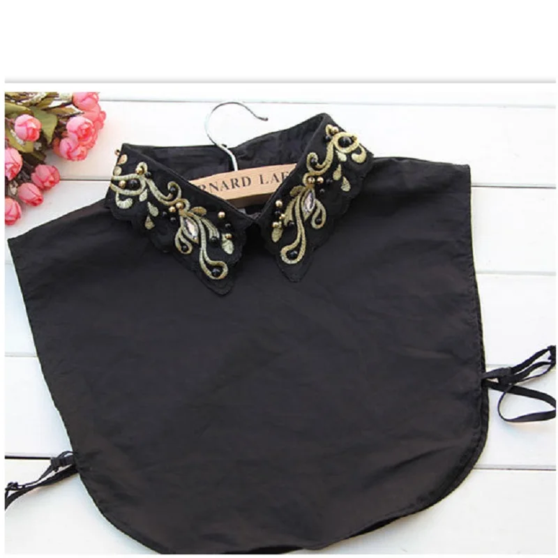 Женская рубашка с цветочной вышивкой воротник чокер Кружева съемный бисером