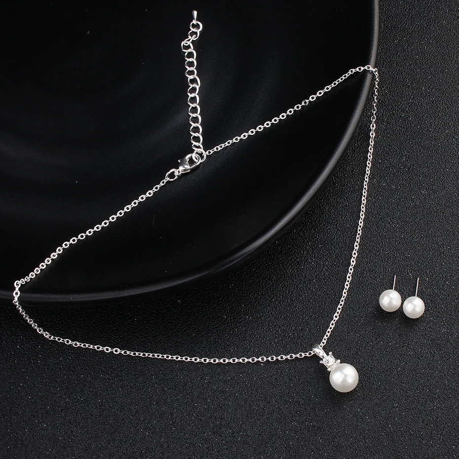Newest Fashion Pearls Party Jewelry Sets Metal Chain Accessories Simple White Women Necklaces Earrings | Украшения и аксессуары