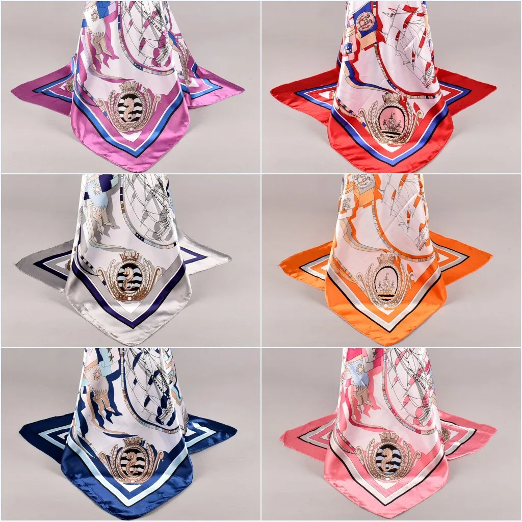 Fashion Shawl Scarves For Women Floral Print Silk Satin Hijab Scarf Female Wraps 90*90cm Square Shawls Bandana Scarfs Ladies | Аксессуары