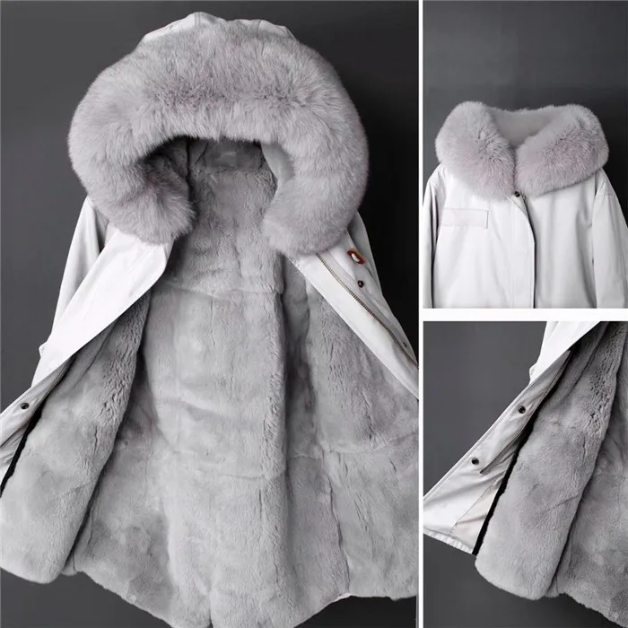 PUDI PK901 женская зимняя теплая хлопковая парка, пальто с натуральным мехом Рекса внутри, пальто с воротником, Дамское модное пальто, куртка, пальто - Цвет: grey grey