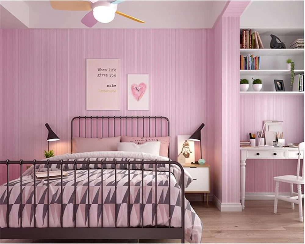 

beibehang Modern minimalist vertical stripes nonwoven papel de parede wallpaper warm pink bedroom living room hotel background