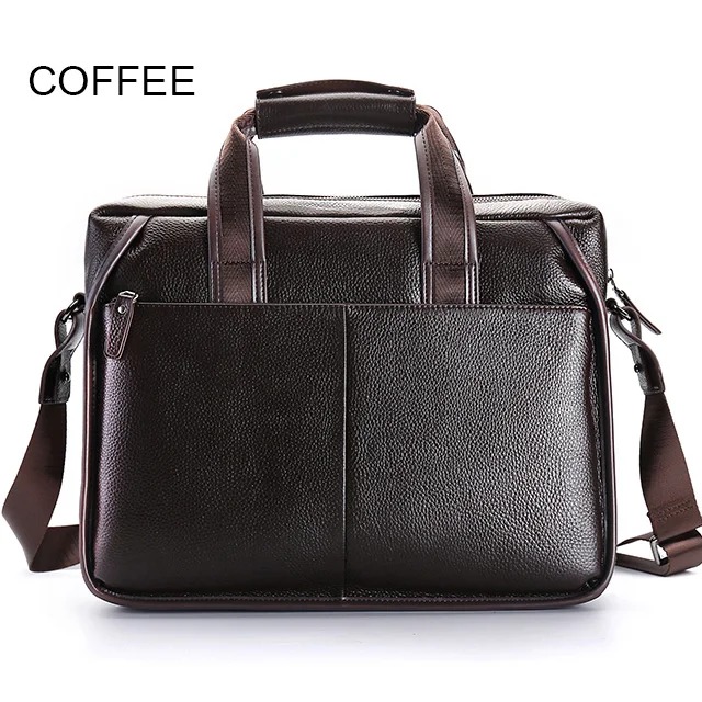 coffee LUENSRO, модный мужской портфель, натуральная кожа, мужская сумка, 14 дюймов, сумка для ноутбука, настоящая кожа, деловая сумка на плечо для мужчин - Цвет: coffee