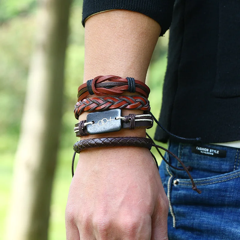 

12pcs/set Men'sleather Braided Wrap bracelets Vualable Stylish DIY Handmade leather Wristband ID bracelets Mix Styles