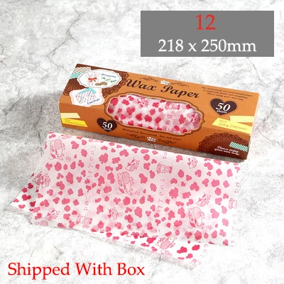50Pcs/Lot Wax Paper Food-grade Grease Paper Food Wrappers Wrapping Paper for Bread Sandwich Burger Fries Oilpaper Baking Tools - Цвет: 12 With Box