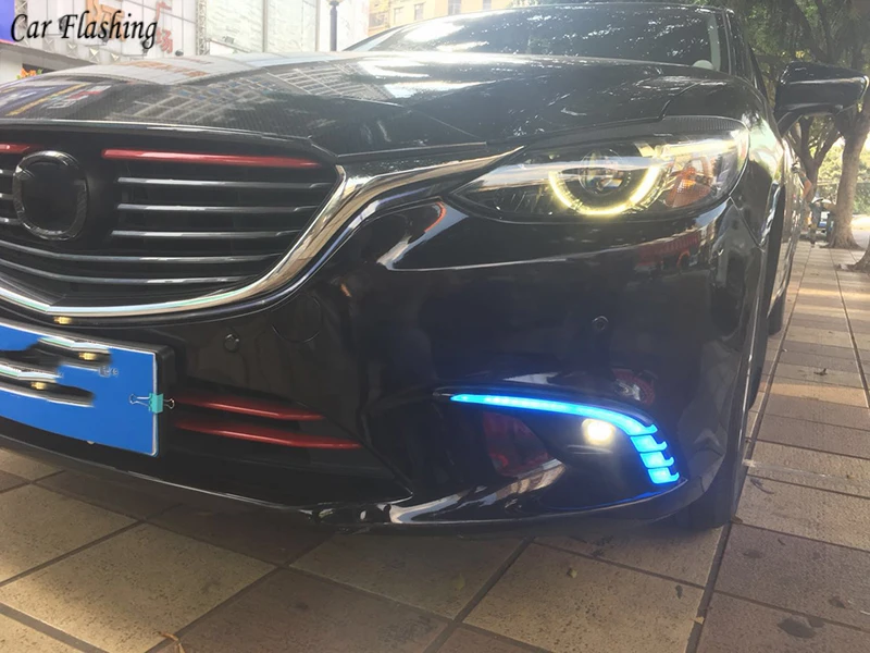 Автомобильные мигающие 2 шт. DRL для Mazda 6, мазда 6, Atenza,,, светодиодный дневные ходовые огни, дневной свет с желтым указателем поворота