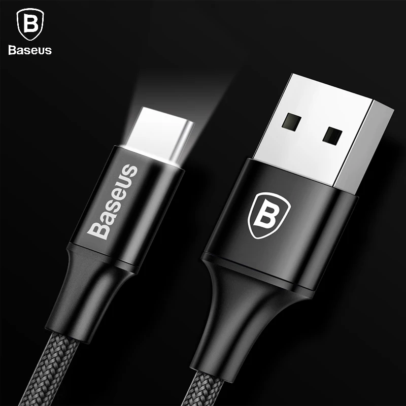 Baseus кабель usb type C для samsung galaxy S9 S8 XIAO mi Xiaomi mi 5 светодиодный светильник зарядный кабель 2A провод для быстрого заряда USB-C