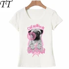 Новинка, футболка Харадзюку с принтом мопса, влюбленных, жевательной резинки, 2021, милая женская футболка, дизайнерские топы с милой собакой, красивая футболка для девушек, футболки