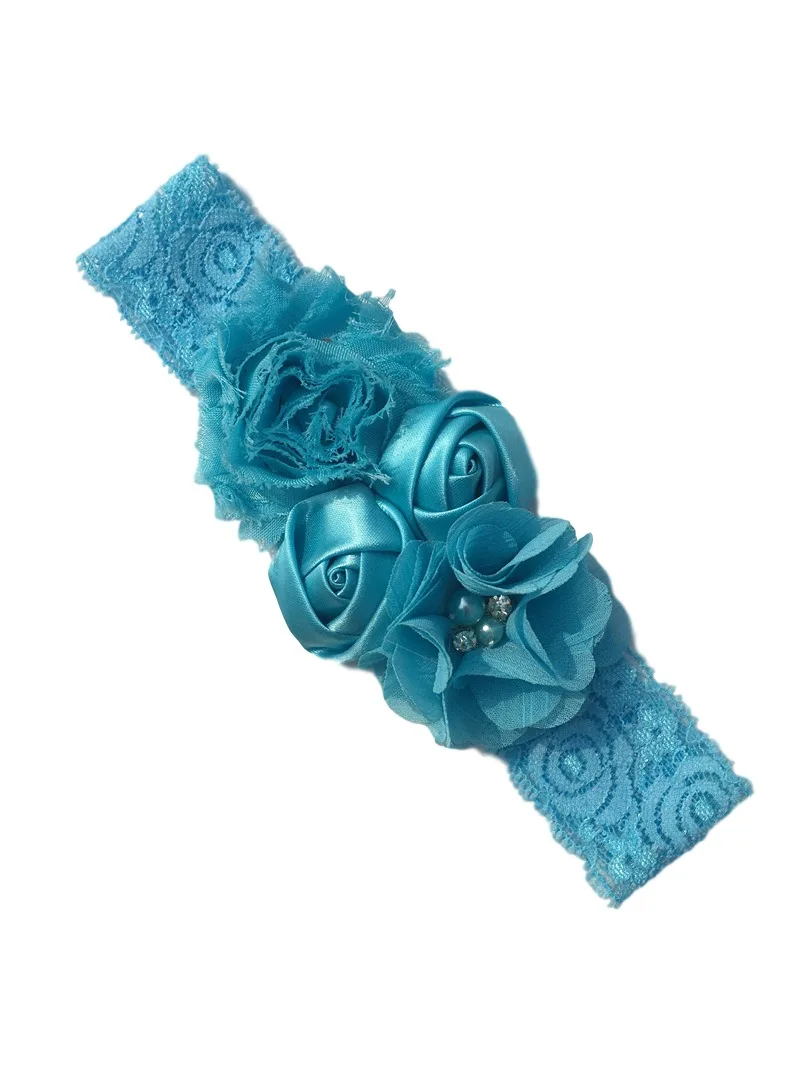 3 blue Детская повязка на голову, розовая лента для волос, шифоновое с цветочным кружевом эластичный со стразами повязки на голову для новорожденных, Детские аксессуары для волос для девочек, 18 цветов - Цвет: 3 blue