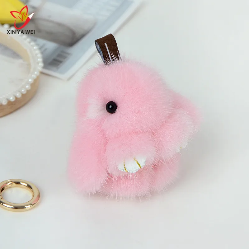 

100% Mink Fur Keychain Bunny Hair Fashion Pompom Keychain Bunny Toy Rabbit Keychain 8cm Tote Car Charm Pendant Free Shipping