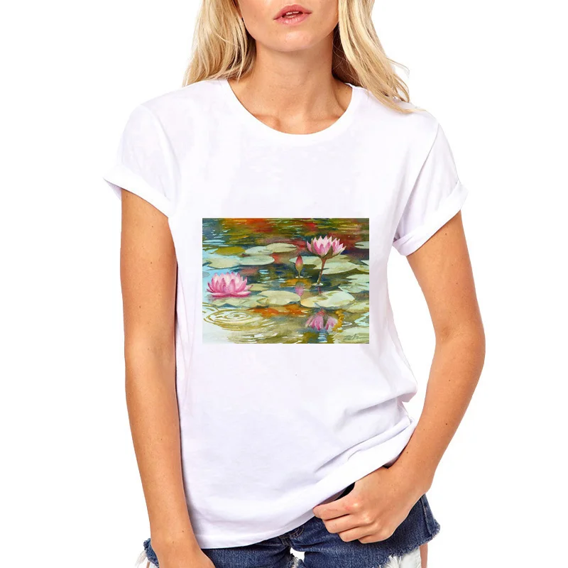 Винтажная женская футболка с масляной росписью Monet новая летняя модная круглым