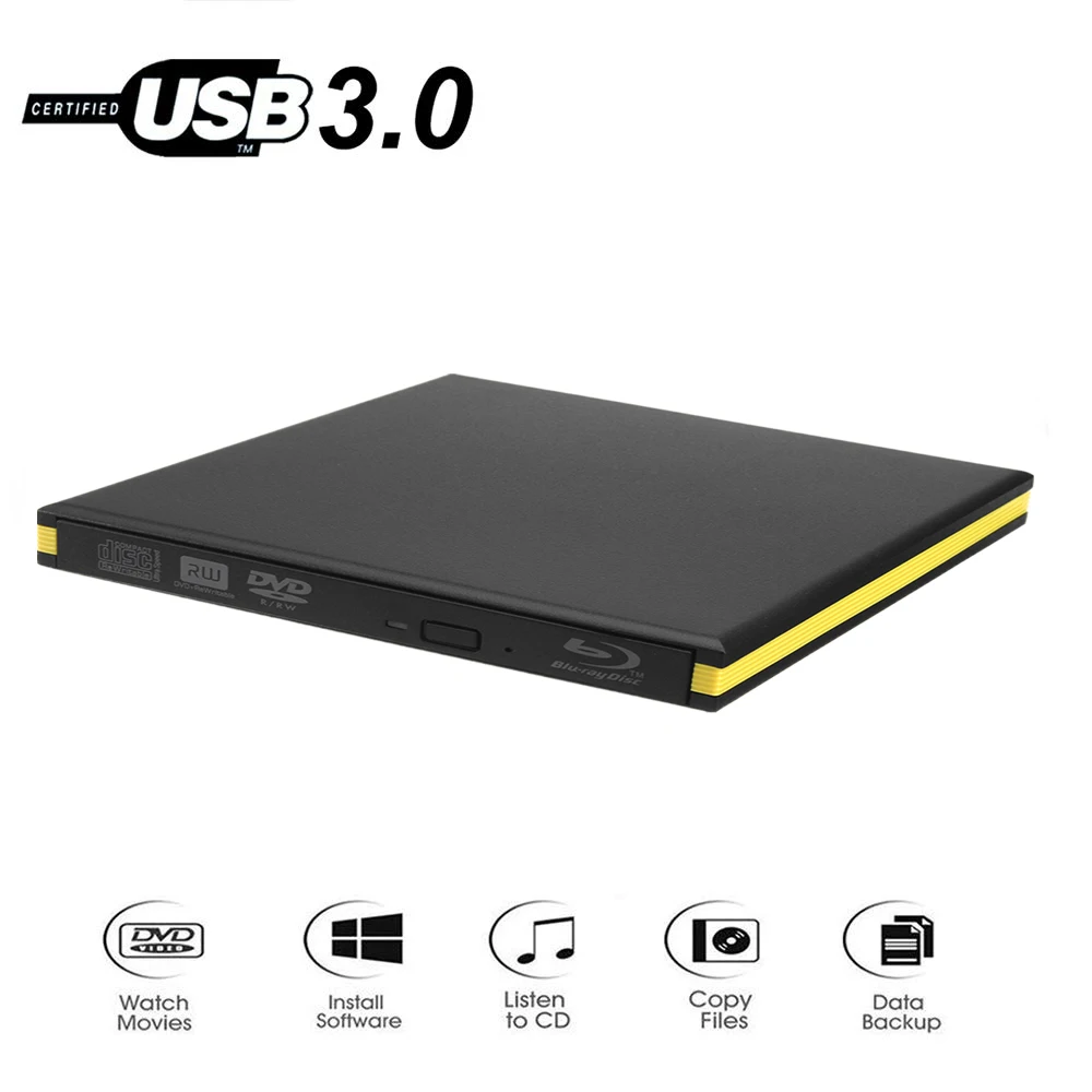 KuWfi Внешний Привод Blu Ray USB 3 0 Bluray Burner BD RE CD/DVD RW Writer Play 3D Disc для ПК/ноутбука|Оптические