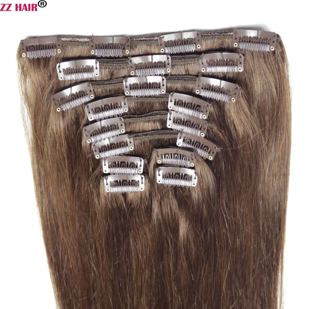 ZZHAIR, 140 г-280 г, 1"-28", волосы remy для машинного производства, 10 шт. в наборе, человеческие волосы для наращивания на заколках, набор на всю голову, Натуральные Прямые Волосы