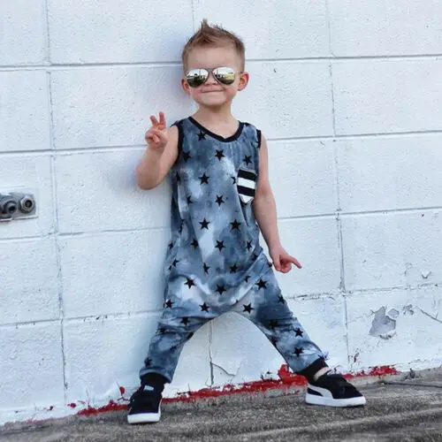 2019 Brand Cute Newborn Baby Boy Cotton Romper Jumpsuit Cool Clothes Summer New Stars Print Loose Soft Outfit Sunsuit |