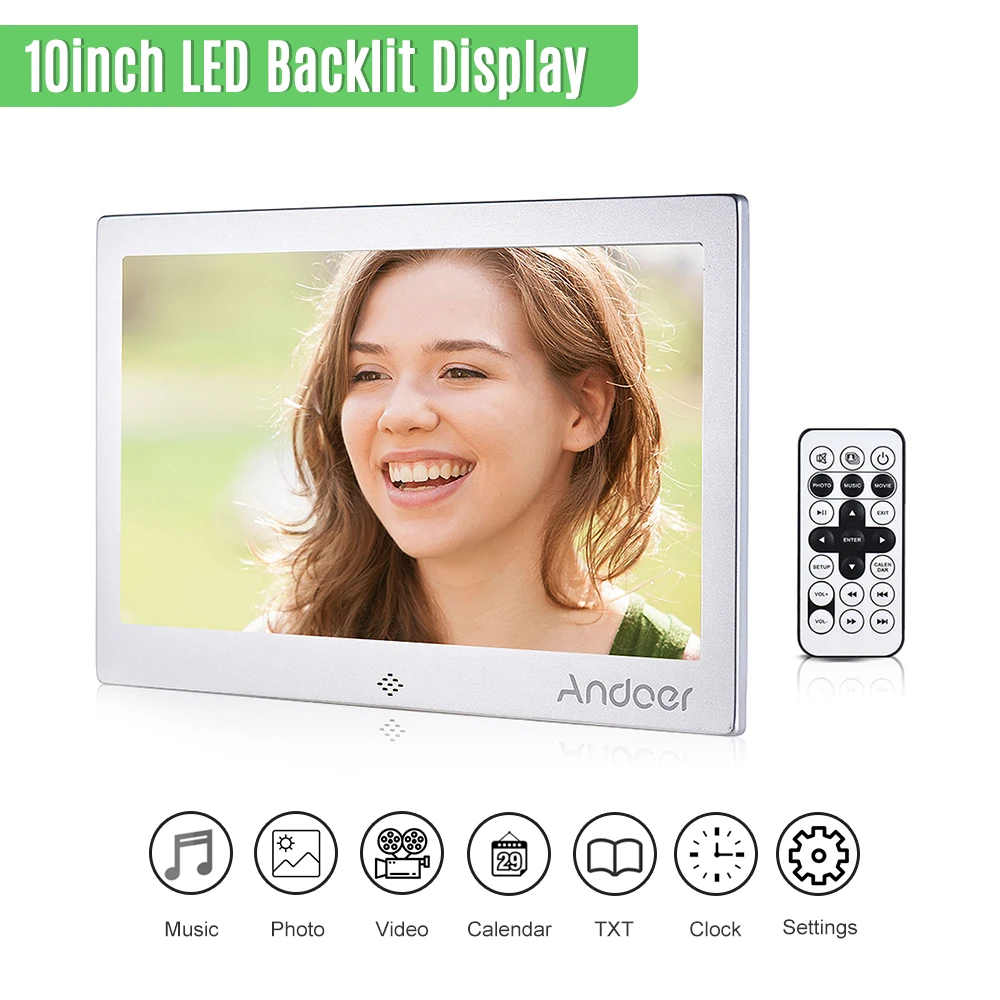 Andoer 10 &quotсветодиодный цифровой фоторамка 720P видео/музыка/календарь/часы/TXT плеер