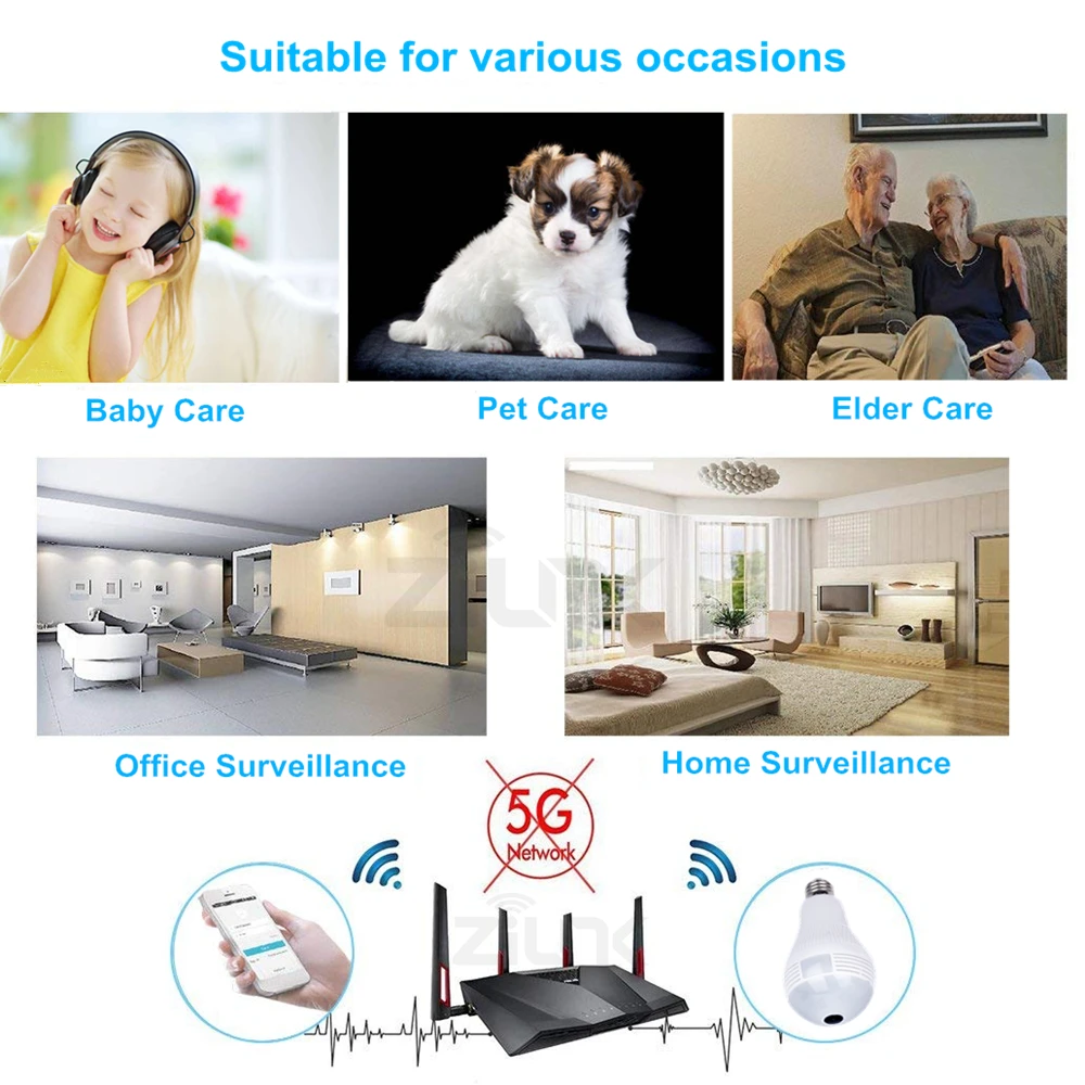 ZILNK лампа Беспроводная IP камера 960P HD wifi камера наблюдения безопасности 360 градусов рыбий глаз панорамный ИК ночного видения P2P