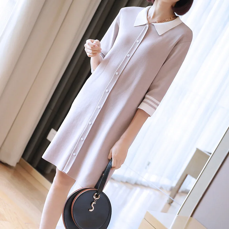 

2018 autumn new women's fashion lapel sweater dress loose large size long sweater women
