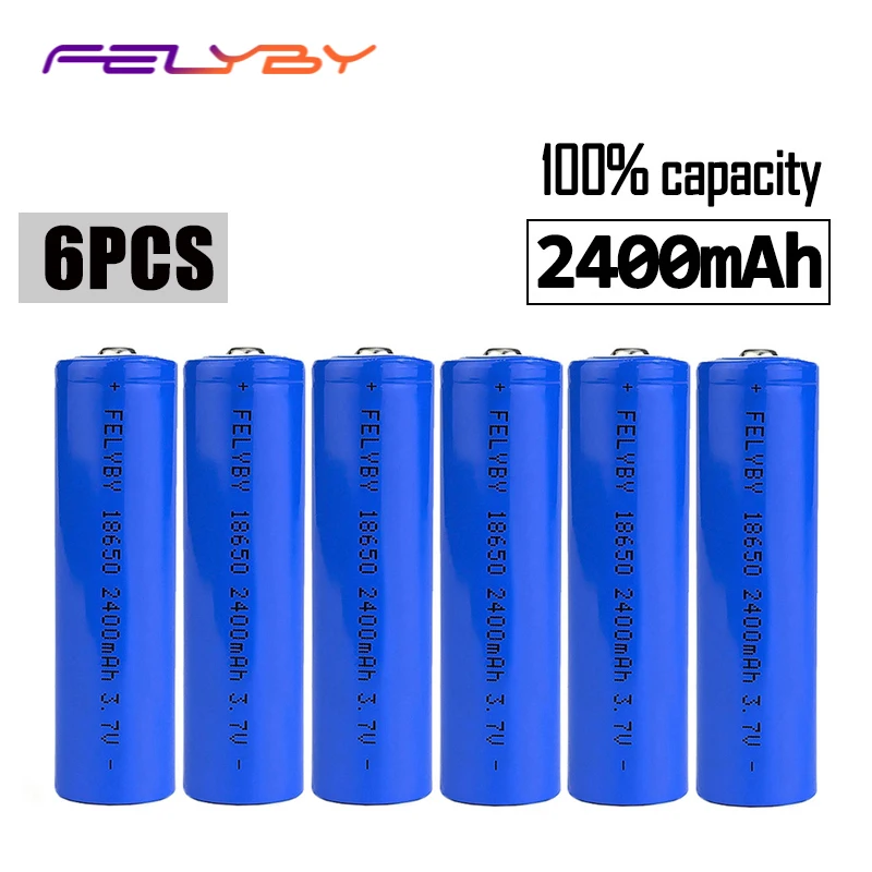 FELYBY 6pcs rechargeable battery brand 18650 li ion 2400mAh 3.7v lithium batteries For flashlight | Электроника