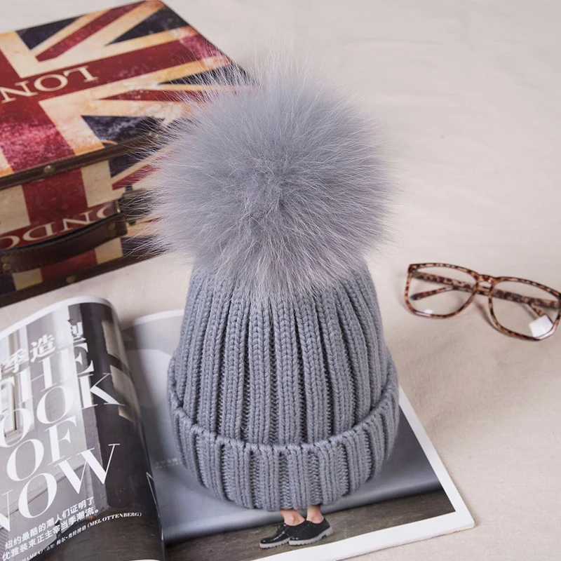 Женская зимняя шапка с помпонами из натурального Лисьего меха теплая шерсти для