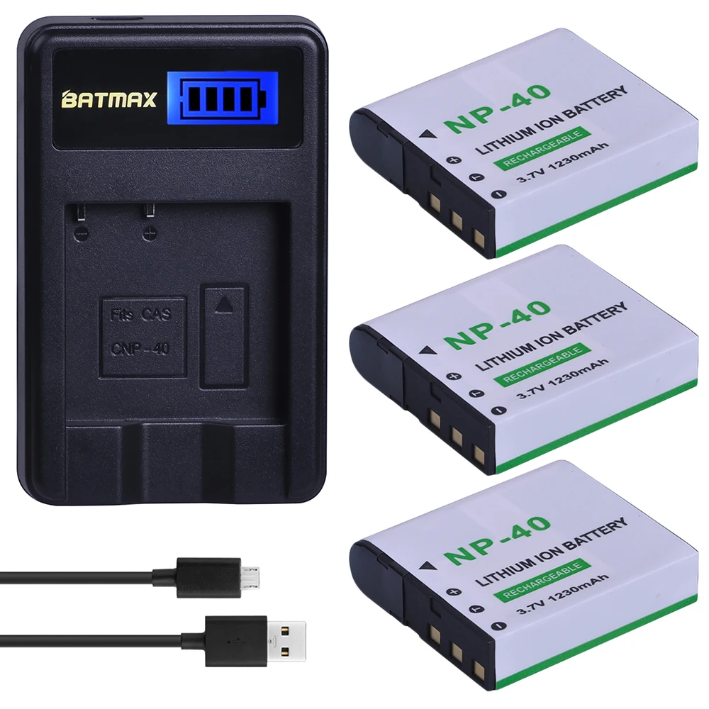 3 шт. аккумулятор для фотоаппарата и зарядное устройство USB с ЖК дисплеем Casio NP 40