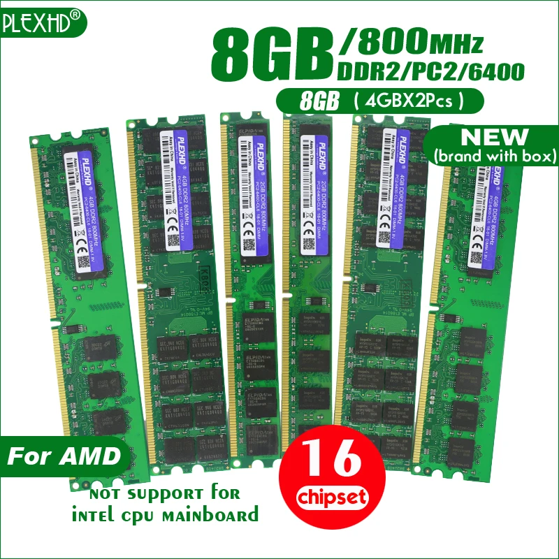 Новый PLEXHD 8 Гб (16 чипов) (4 X 2 шт.) DDR2 PC2 6400 800 МГц г для настольных ПК DIMM память ram 240