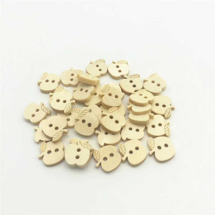 

100pcs 15mm Wooden Apple Shaped Buttons Sewing Natural 2 Holes DIY Button Accessories Embellishments Cardmaking
