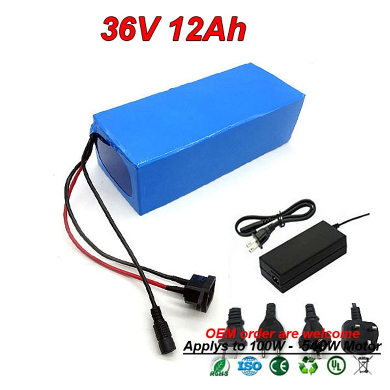 36V 12Ah 500W комплект литий-ионных батарей для электровелосипеда аккумуляторная