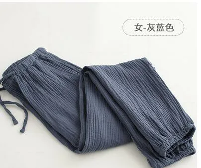 Female-gray green Новые пары хлопковых марлевых креповых пижам, женские весенние и летние Пижамные штаны, одежда, дышащие свободные штаны для сна, домашняя одежда - Цвет: Female-gray green