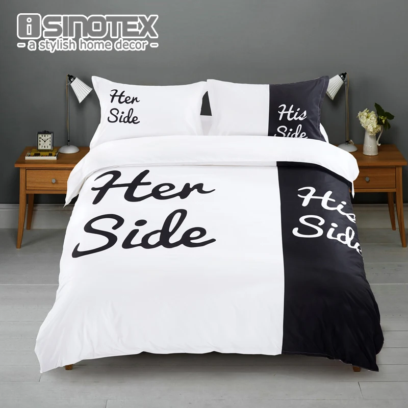 

4PCS Bedding Set Duvet Cover Set His Side&Her Side Home Textiles Housse de Couette Bed Linen Sheet Pillow Cover 3D Queen King