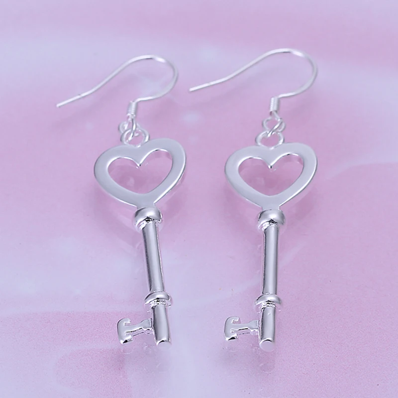 Fine Jewelry 925 Sterling Silver Charm Heart Key Drop Earrings For Women Fashion Free Shipping | Украшения и аксессуары
