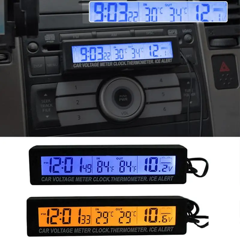 3 In 1 Car LED Digital Clock In/Outdoor Temperature Thermometer Voltage Meter 12V Multifunctional Noctilucence | Автомобили и